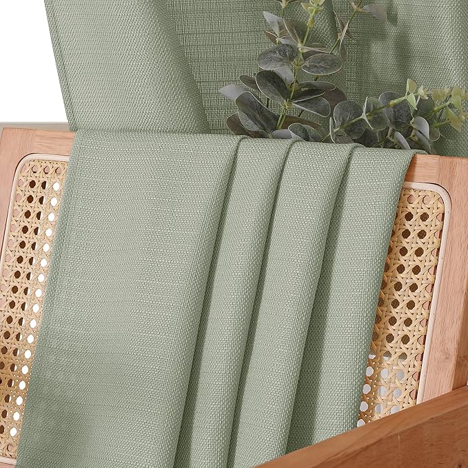 Chyhomenyc Light Green Curtains 72 Inch Length 2 Panels Set, Faux Linen Textured Semi Sheer Light Filtering Soft Airy Privacy Farmhouse Curtain Drapes for Living Room Bedroom, 40 Wx72 L Inches