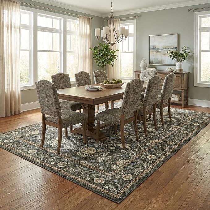 GarveeHome Area Rugs 8x10 for Living Room, Floral Large Washable Rug Soft Non Slip Carpet Indoor Thin Accent Rug for Bedroom Dining Room Playroom Nursery Home Decor