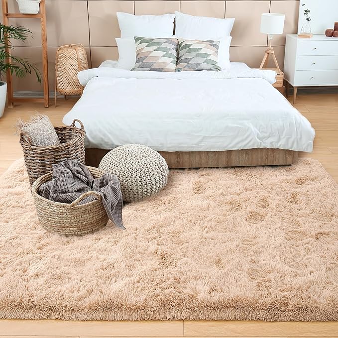 Noahas Fluffy Beige 4x6 Area Rugs for Bedroom Living Room,Thick Shag Throw Floor Carpet,Soft Shaggy Bedside Non-Slip Plush Dorm Nursery Kids Rug