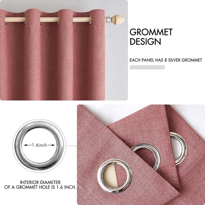 MIULEE 100% Blackout Linen Textured Curtains for Bedroom Solid Thermal Insulated Dusty Rose Grommet Room Darkening Curtains & Drapes Luxury Decor for Living Room Nursery 42 x 84 Inch (2 Panels)