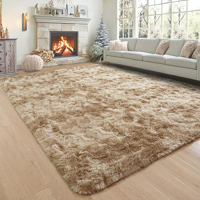 Noahas Large Fluffy 8x10 Area Rugs for Living Room Bedroom,Tie-Dyed Beige Thick Shag Throw Rug,Big Soft Shaggy Bedside Non-Slip Plush Dorm Nursery Kids Carpet