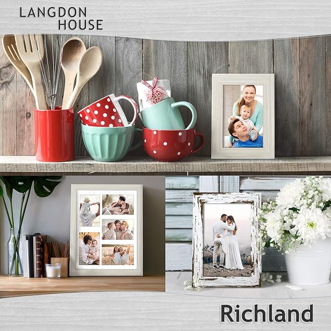 Langdon House 11x14 Collage Picture Frames w/Mat for 5-4x6 Photos (Almond White, 6 Pack) Woodgrain Style, Wall Mount Only, Richland Collection