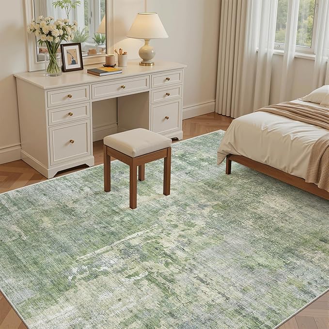 Soalmost Area Rug 6x9 Abstract Rugs for Living Room 6 x 9 Washable Rugs Green Non Slip Low Pile Rugs for Bedroom Dining Room Foldable Thin