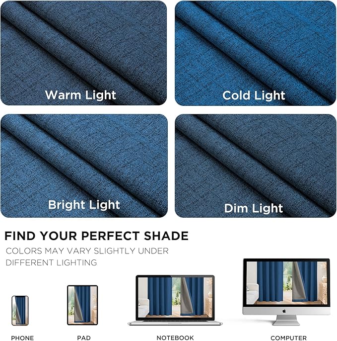 Joydeco Blackout Curtains for Bedroom - 120 Inch Long 100% Light Blocking 2 Panels Navy Blue Drapes, Thermal Insulated Room Darkening Curtains, Linen Textured for Living Room, Rod Pocket & Back Tabs