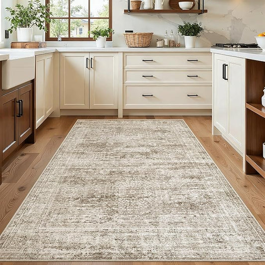 Soalmost Area Rugs 4x6 for Living Room, Vintage Washable Rugs for Dining Room, Kitchen, Non-Slip Area Rug Brown