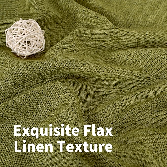 YoungsTex Green Linen Curtains 45 Inches Length, Short Window Drapes Light Filtering with Bronze Grommet for Kitchen Bedroom Decorative, 42 x 45 Inch, 2 Panels