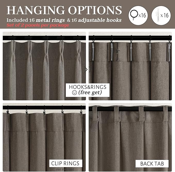 Chocolate Tart Extra Long 108 Inch Floor to Ceiling Curtains for Dining Room, Memory Shape Pinch Pleat Thick Natural Linen Modern Curtain Luxury Decor Light Filtering Window Drapes 2 Panels 9FT Length