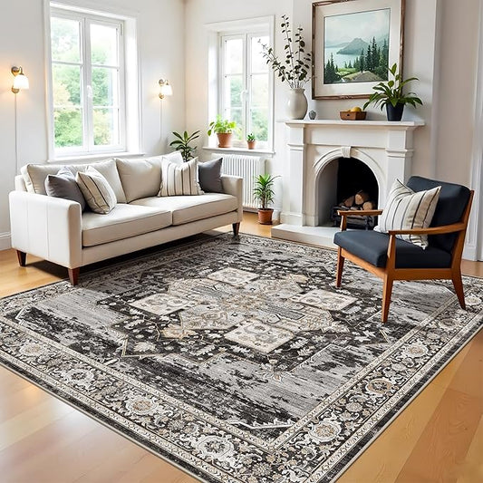 RUUGME Decorative 7x7 Square Rug - Area Rugs for Living Room Stain Resistant Carpet Soft Rugs for Married Woman in Bedroom Kitchen Dining Room with Non Slip Backing Home 7x7 Black