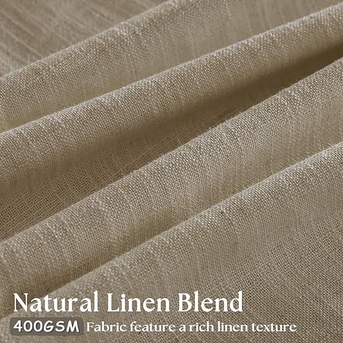 Textured Linen Burlap Curtains 84 Inches Long 2 Panels Neutral Country Tan Greige Flax Ceiling Floor Pinch Pleated Curtains Hooks Track Light Filtering Privacy Drape for Living Room Ofiice Grey Beige