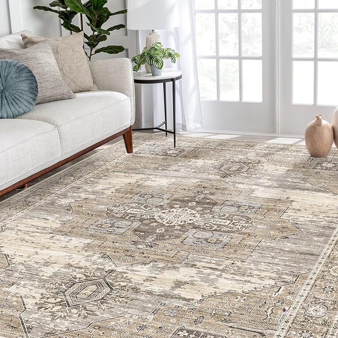 RUUGME Washable 9x12 Area Rug - Rugs for Living Room Bedroom Dining Room Non-Slip Vintage Rugs More Durable and Incredibly Soft Great Home Decor (9x12 Beige)