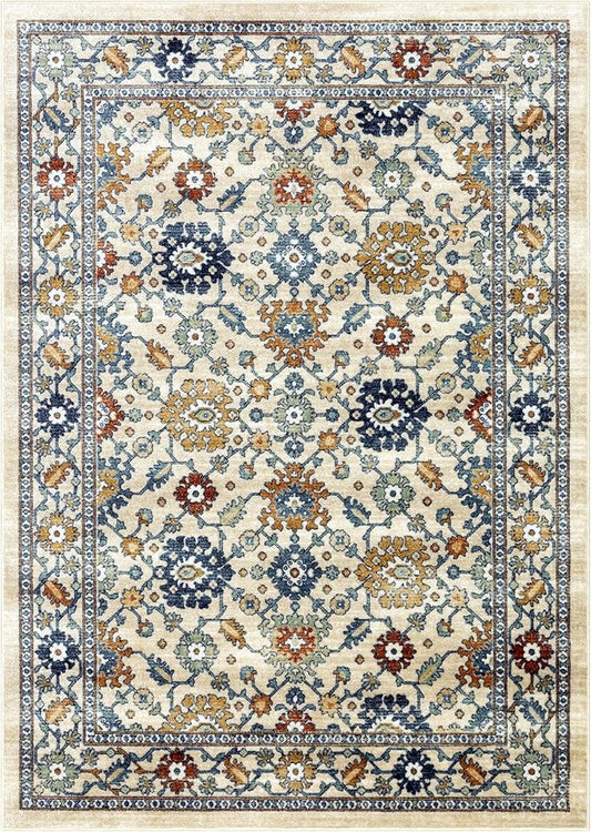 Maples Rugs Benton Oriental Area Rugs – Made in USA – Low Pile, Non Slip Pet–Friendly Mat for Bedroom, Office, Living & Dining Room, 5' x 7', Beige