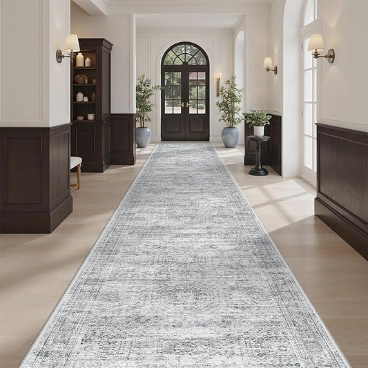 Soalmost Hallway Runner Rug 3x16 - Vintage Non Slip Washable 16ft Kitchen Runner for Entrance Soft Long Carpet Runners for Living Room Bedroom Dining Room, Grey