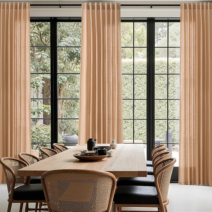 Nanspring Camel Linen Curtains for Living Room 92 Inches Long Back Tab and Rod Pocket Light Filtering Semi Sheer Vintage Rustic Curtain Luxury Boho Decor Drapes for Bedroom Office 52x92, 2 Panels