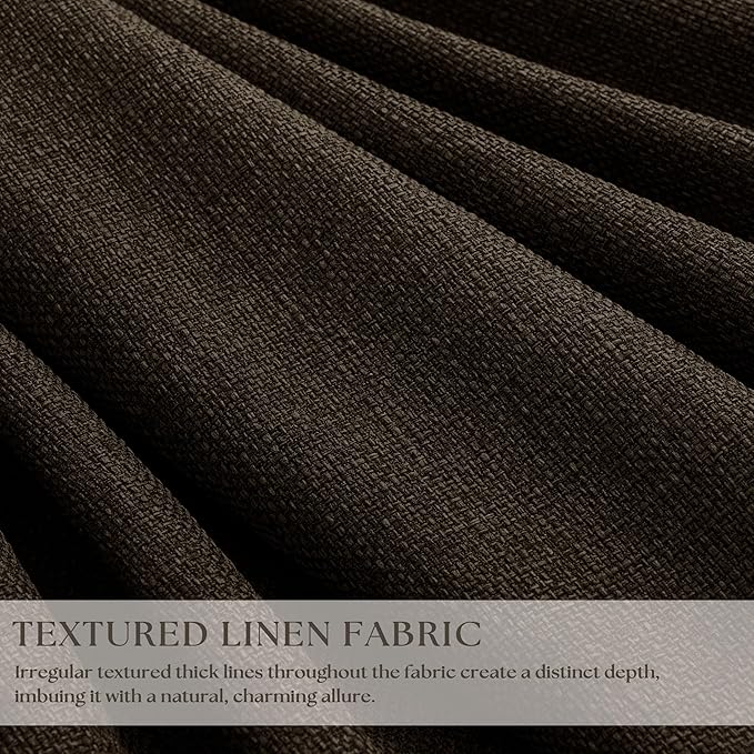 Chocolate Brown Pleated Linen Blackout Curtains 86 Inches Long for Bedroom Living Room Pinch Pleat Black Out Thermal Insulated Ring Hooks Back Tab Room Darkening Drapes Curtains with Liner 40x86