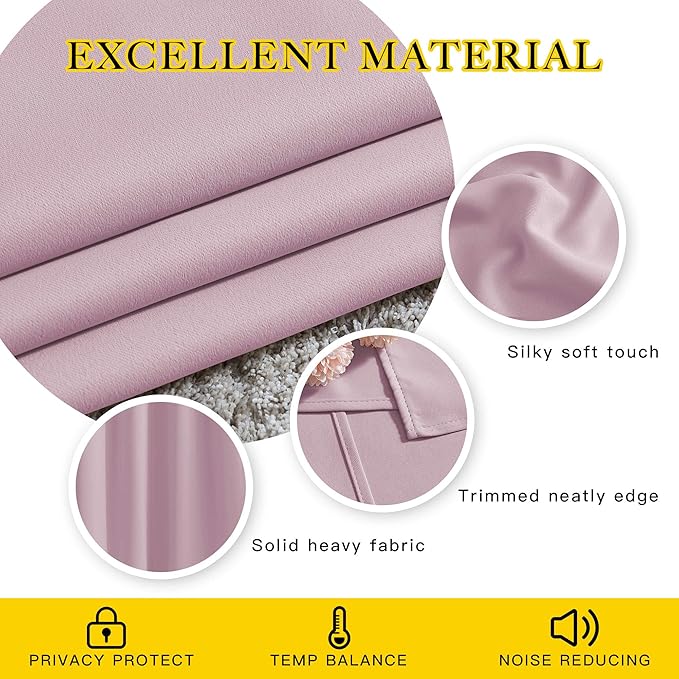 NICETOWN Kitchen Room Darkening Curtains and Drapes - Triple Weave Energy Saving Thermal Insulated Solid Grommet Room Darkening Panels for Patio (1 Pair, 46 inches by 90 Inch, Baby Pink)