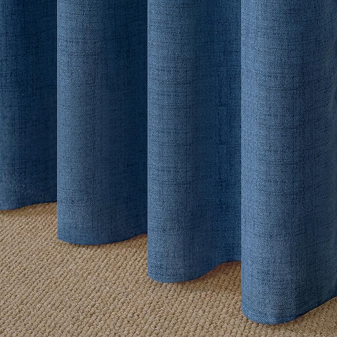 YoungsTex Navy Linen Curtains 63 Inch Length for Living Room, Dark Blue Semi Sheer Drapes Light Filtering with Bronze Grommet Privacy for Bedroom Decorative, 52 x 63 Inch, 2 Panels
