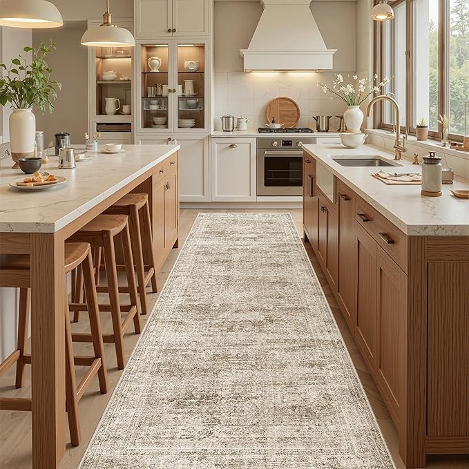 Soalmost Runner Rug 3x8 Washable Non-Slip Hallway Runner Rugs for Kitchen Bathroom Laundry Room Brown Vintage Floor Carpet Runners for Hallways Entryway