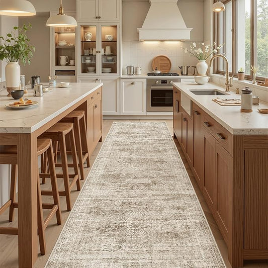 Soalmost Runner Rug 3x8 Washable Non-Slip Hallway Runner Rugs for Kitchen Bathroom Laundry Room Brown Vintage Floor Carpet Runners for Hallways Entryway