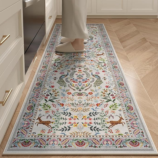 Rugcomf Runner Rug Washable Kitchen Runner 2'x 6'Runner Rug Floral Non-Slip for Entryway Indoor Soft Carpet Runner for Hallways, Kitchen, Laundry, Bedroom, Bathroom(Colorful)