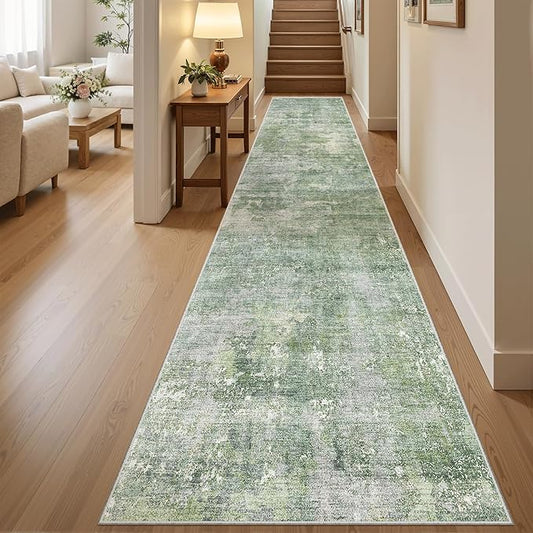 Soalmost Runner Rug 2x12 Washable Non-Slip Hallway Runner Rugs for Kitchen Bathroom Laundry Room Green/Ivory Vintage Floor Carpet Runners for Hallways Entryway
