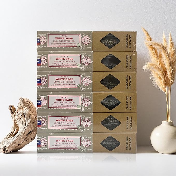 Satya Smudge Incense Stick ?€? Hand-Rolled Indian Masala Incense for Meditation, Yoga & Spiritual Cleansing Pack of 6 (Smudge White Sage)