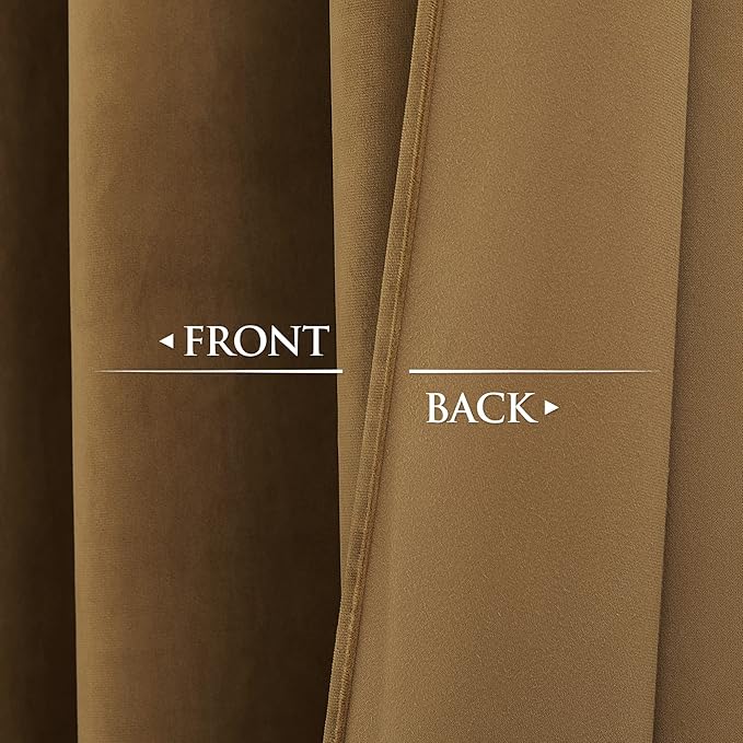 StangH Gold Brown Velvet Curtains for Bedroom, Luxury Retro Home Decor Blackout Thermal Insulated Privacy Window Treatments for Living Room, W52 x L90 Each Panel, 2 Panels