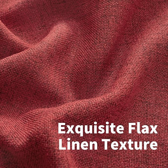 YoungsTex Burgundy Red Linen Curtains 80 Inch Length for Living Room, Light Filtering Window Drapes Semi Sheer with Bronze Grommet Privacy for Bedroom, 52 x 80 Inch, 2 Panels