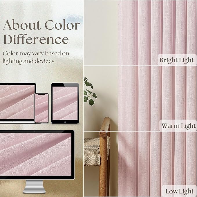 TWODRAPES 80 Inch Pink Pinch Pleated Semi Sheer Curtains for Girls Bedroom Living Room Pleat Memory Shape Trained Light Filtering Linen 80 Inch Curtains Drape Window Panels Baby Pink Blush Nursery