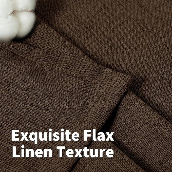 YoungsTex Brown Linen Curtains 40 Inch Length, Short Drapes Light Filtering Semi Sheer with Grommet for Kitchen Bathroom Window, 42 x 40 Inch, 2 Panels