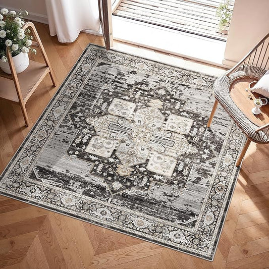 RUUGME Washable 3x3 Square Rug - 3x3 Throw Rugs for Living Room Stain Resistant Carpet Ultra Soft Rugs for Married Woman in Bedroom Kitchen with Non Slip Backing Home Decor 3x3 Black