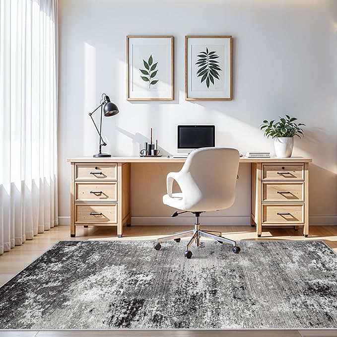 4x10 ft Extra Wide Hallway Rug – Non-Slip Washable Large Carpet Runner for Kitchen, Indoor Entryway, Modern Abstract Low-Pile Thin Floor Mat for Bedroom, Living Room, Dining Room (Black Grey,4x10)