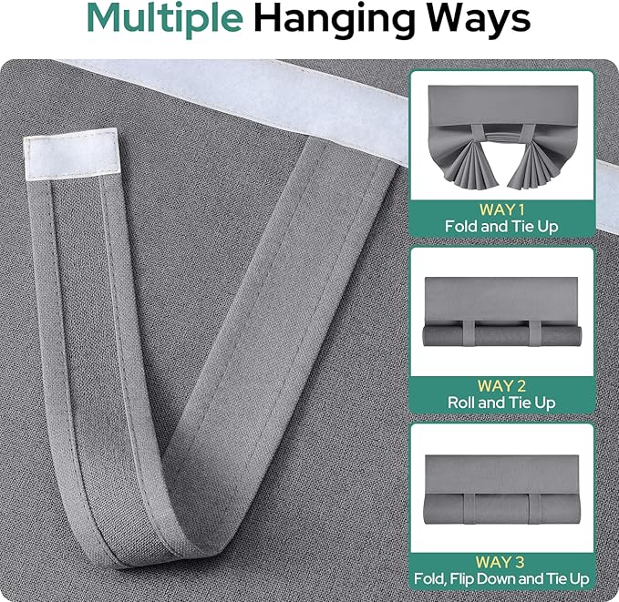 HOMEIDEAS 100% Dark Grey Linen Blackout French Door Curtains, Privacy Door Window Curtains, 34 X 68 Inch Room Darkening Blinds, Thermal Insulated Shades for Bedroom, 1 Panel