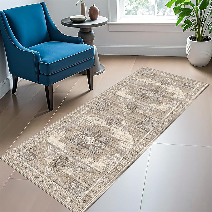RUUGME 2x5 Oriental Runner Rug - Runner Rugs for Small Living Room/Bedroom/Dining Room -Stain Resistant Easy Clean Wahsable Soft Touch -Perfect for Apartments & Small Spaces 2x5 Beige