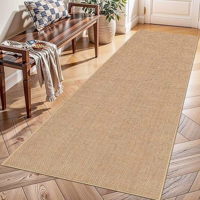Jute 2x8 Runner Rug for Hallway: Washable Faux Jute Runners Indoor Farmhouse Style - Carpet Non-Slip Backing - Non Slip Narrow Floor Runners for Entryway Kitchen Living Room (Beige,2x8)