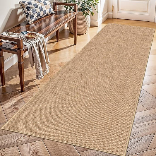 Jute 2x8 Runner Rug for Hallway: Washable Faux Jute Runners Indoor Farmhouse Style - Carpet Non-Slip Backing - Non Slip Narrow Floor Runners for Entryway Kitchen Living Room (Beige,2x8)