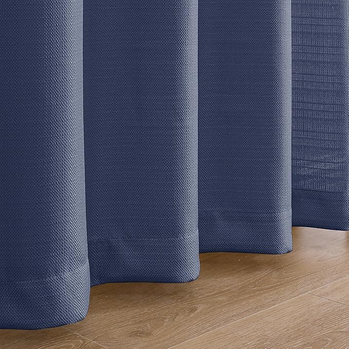 Chyhomenyc Bennet Blue Curtains 84 Inches Long 2 Panels, Faux Linen Textured Semi Sheer Light Filtering Soft Airy Privacy Farmhouse Curtain Drapes for Living Room Bedroom, 40" Wx84 L