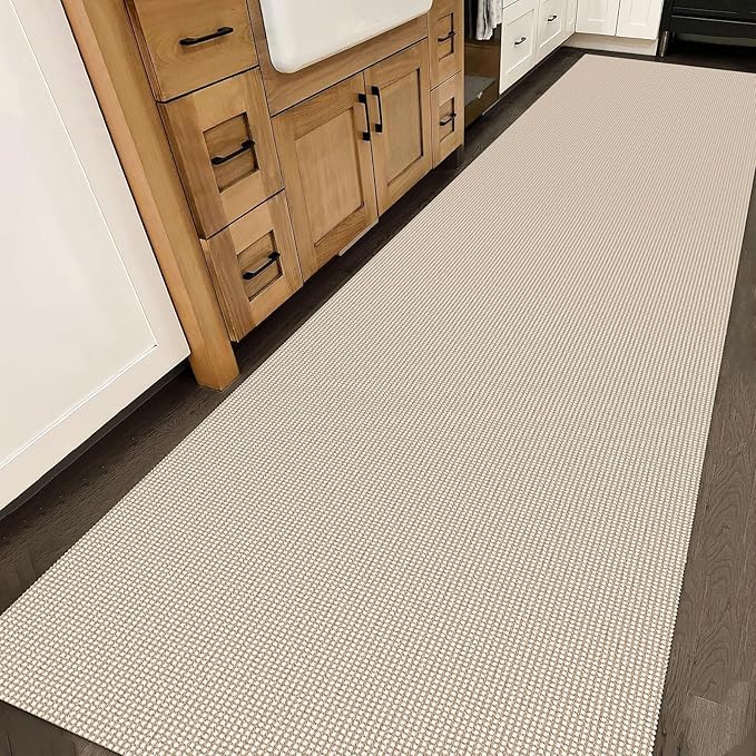 IOHOUZE Washable Exrea Long Hallway Runner Rug 3x14 Non Slip Rubber Backed Kitchen Runner Entryway Runner Indoor, Woven Rugs Floor Carpet for Kitchen Hall Entryway, Beige/Khaki