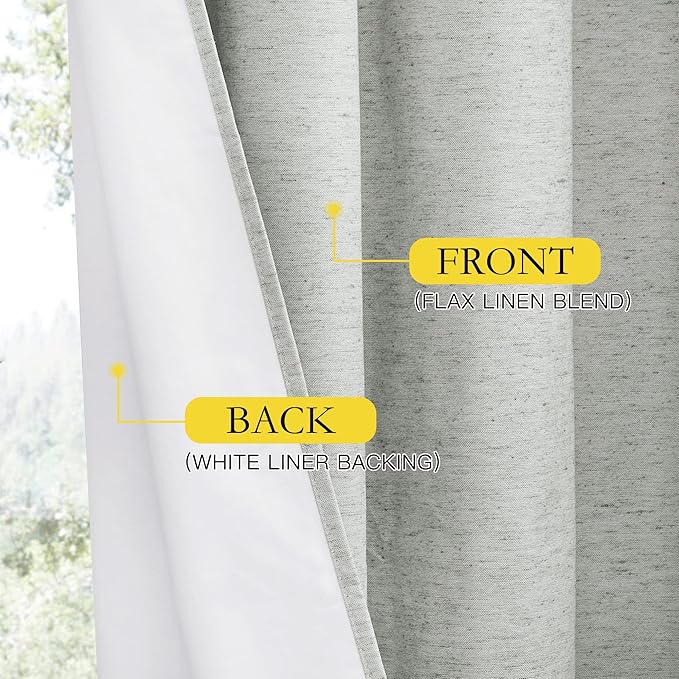 NICETOWN Grey Long Linen Full Shade Panels, 52" Wide x 120" Long, Pair of Thermal Insulated & Energy Efficiency Blackout Curtains for Living Room Windows, Lined Silky Performance Window Dressing