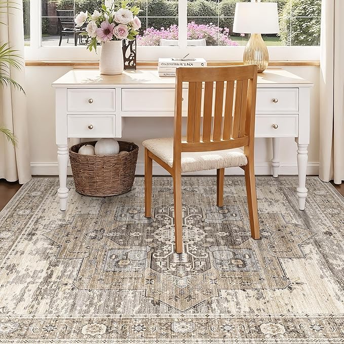 RUUGME Soft 5x5 Square Rug - Area Rugs for Living Room Stain Resistant Carpet Soft Rugs for Married Woman in Bedroom Kitchen Dining Room with Non Slip Backing Home 5x5 Beige