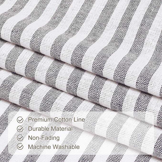 ASPMIZ Farmhouse Valances for Windows, Boho Kitchen Valances Curtains with Rustic Buttons, Brown Striped Window Valance for Living Room, Cotton Linen Valance for Bathroom, 60 x 14 Inches