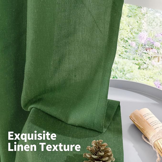 YoungsTex Forest Green Linen Curtains for Living Room 84 Inches Length, Grommet Light Filtering Drapes Privacy for Bedroom Dining Room Farmhouse Spring Decorative, 2 Panels, 52 X 84 Inch