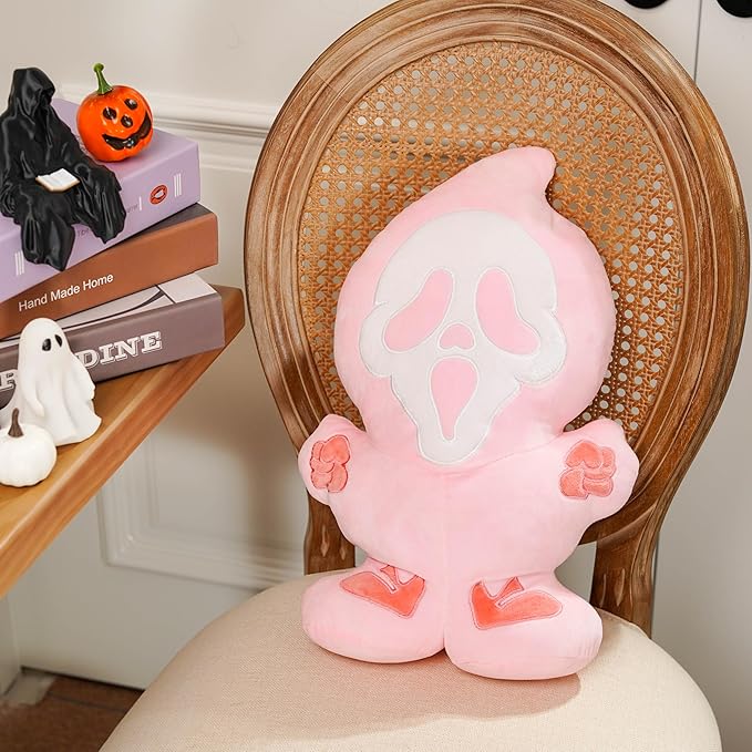 GAGEC Halloween Ghost Pillow Pink Halloween Funny Spooky Ghost Throw Pillows 15.8 Inch Home Sofa Decorations Horror Decor for Friends Family