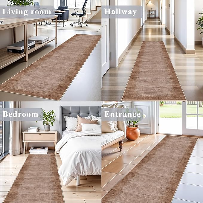 2x10 ft Washable Hallway Runner Rug – Non-Slip Long Carpet Runners for Kitchen Entryway Bedroom Living Room Bathroom,Stain-Resistant Low-Pile Modern Abstract Neutral (Warm Taupe,2x10)