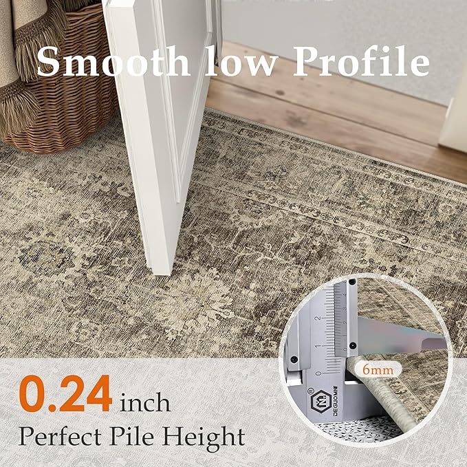 2x8 Washable Runner Rug for Kitchen Hallway Brown Vintage Non-Slip Low Pile Distressed Rustic Carpet Soft Long Throw Rug for Indoor Entryway Bedroom