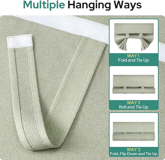 HOMEIDEAS 100% Linen Blackout French Door Curtains, Privacy Door Window Curtains, 26 X 40 Inch Room Darkening Blinds, Thermal Insulated Shades for Bedroom, 1 Panel, Sage Green