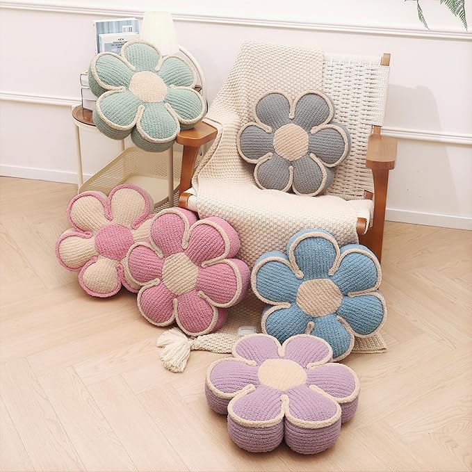 Sage Green Decorative Throw Pillows Flower Daisy Shaped Pillow 16" Soft Floor Cushion for Couch Bed Chair Girls Room Bedroom Decor Aesthetic (1, Sage Green, 16 Inch)