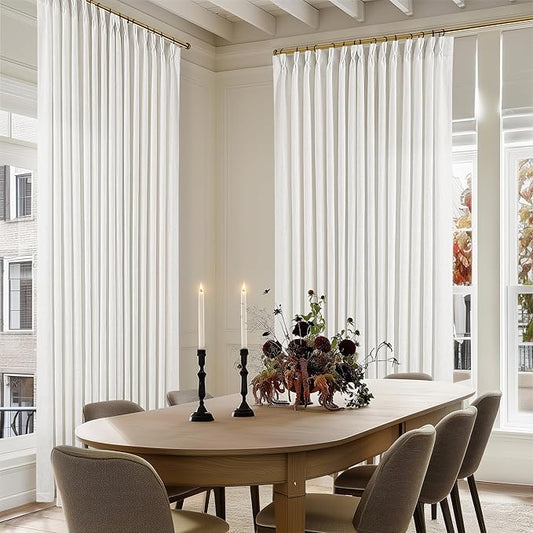 Ivory White Extra Wide Pinch Pleat Linen Curtains 84 Inches Long for Living Room Sliding Glass Door 100 Inch Wide Curtain Memory Trained Pleated Drape with Hooks Rings 100x84 Large Window Curtain
