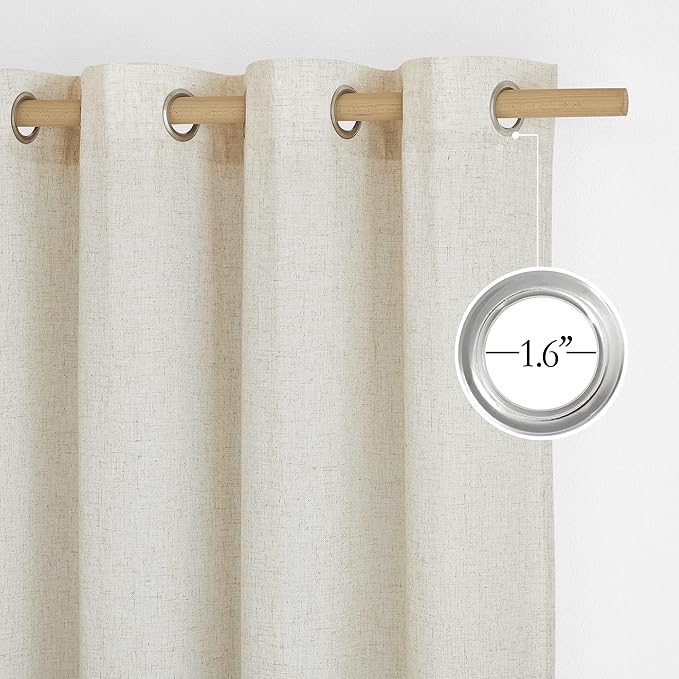 NICETOWN Thick Linen Blend Curtains Flax Textured for Bedroom, Rustic Grommet Semi Sheer Privacy Added Window Curtains & Drapes Light Filtering for Nursery, Natural, W42 x L63, Set of 2