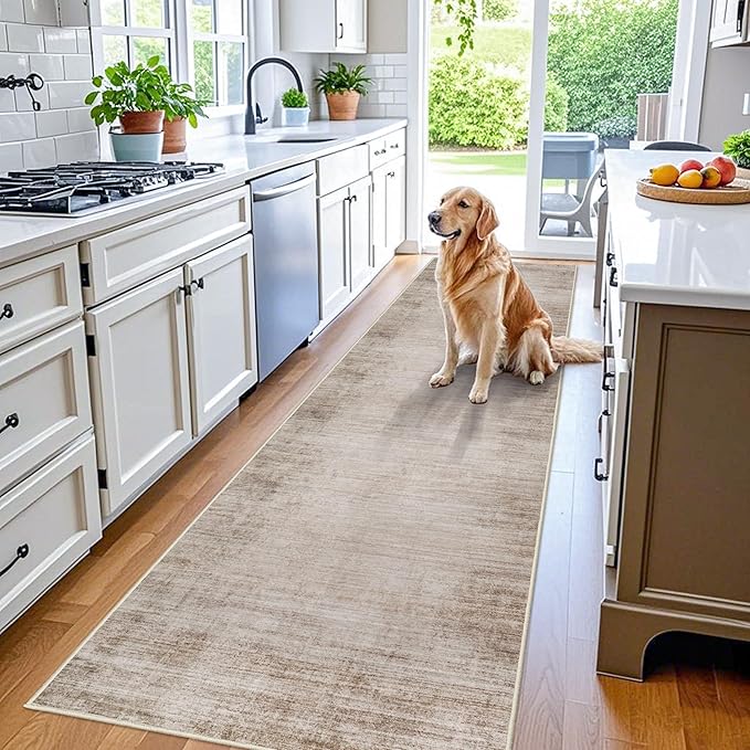 3x10 ft Hallway Runner Rug – Non-Slip Washable Long Carpet Runner for Kitchen, Indoor Entryway & Bathroom, Modern Neutral Solid Low Pile Wide Floor Mat (Taupe Beige,3x10)