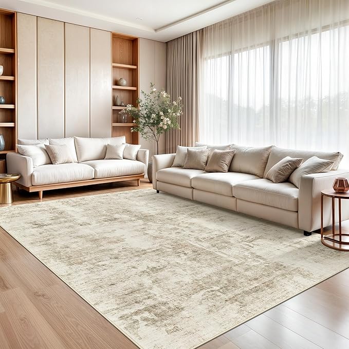 Soalmost Abstract Rug 8x10 Large Living Room Rugs Neutral Modern Washable Area Rugs for Bedroom Dining Room Non-Slip Stain Resistant Foldable Thin Rug Beige Gray